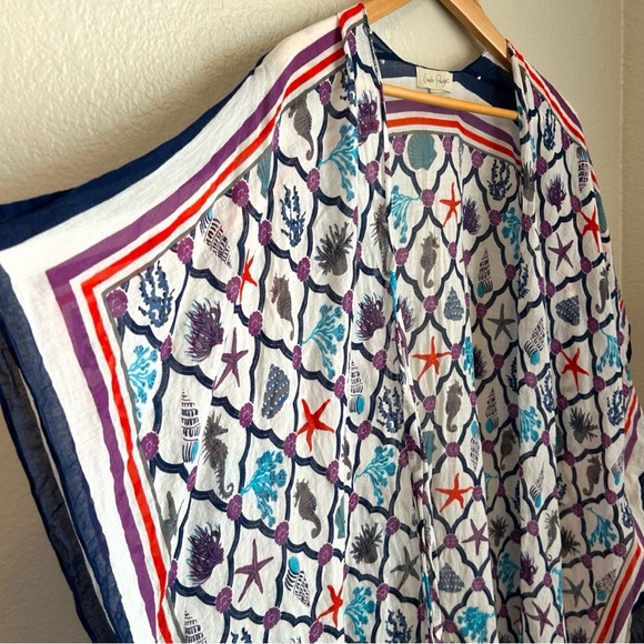 Charlie Paige Cotton Shell Print Beach Swim Lightweight Coverup Kimono,One Size - Picture 4 of 8